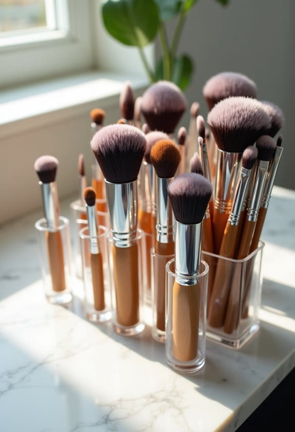 organized makeup brush storage